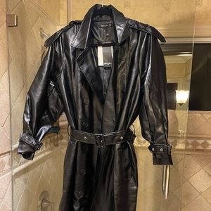 Faux Leather Belted Trench Coat